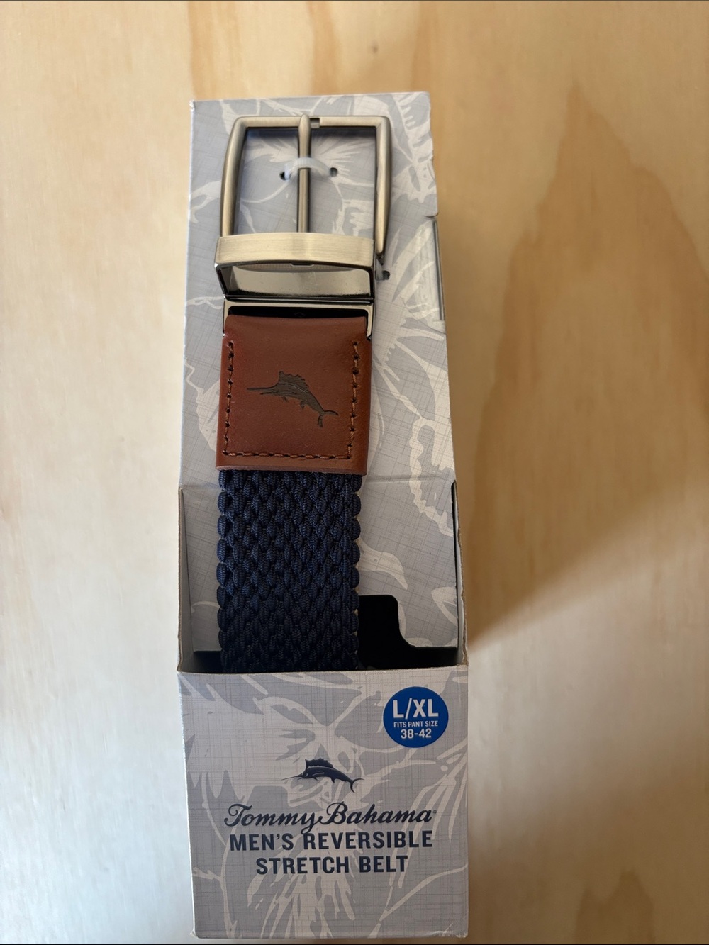 Tommy Bahama Reversible Stretch Belt in Brown and Tan with Silver Buckle